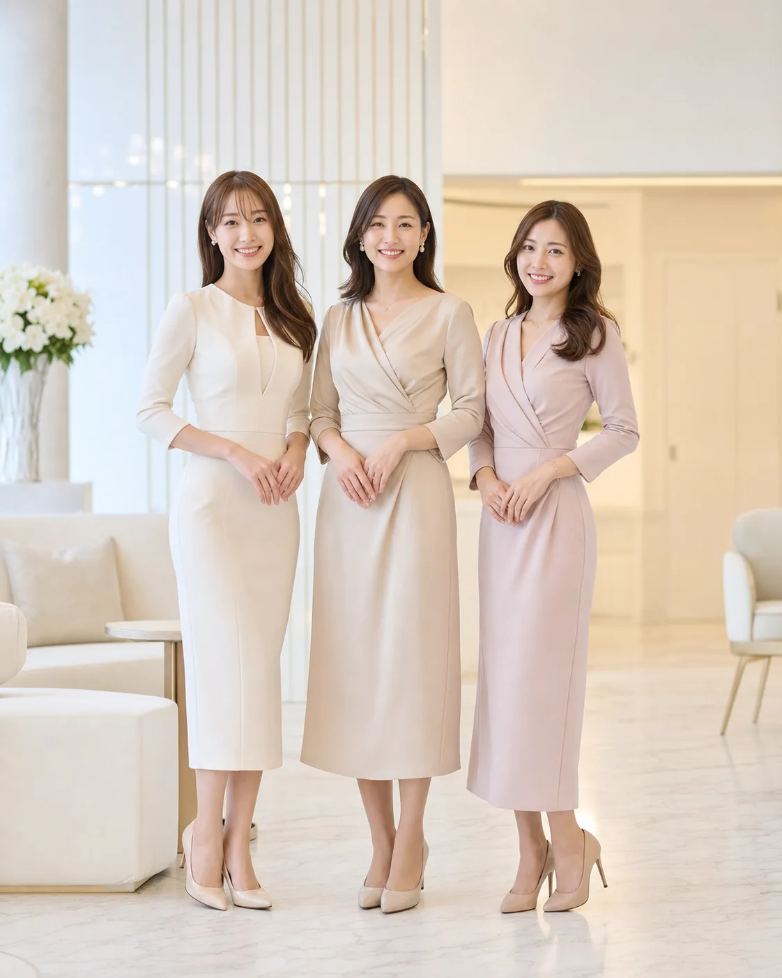 現代的なフォーマルドレスの女性スタッフ
