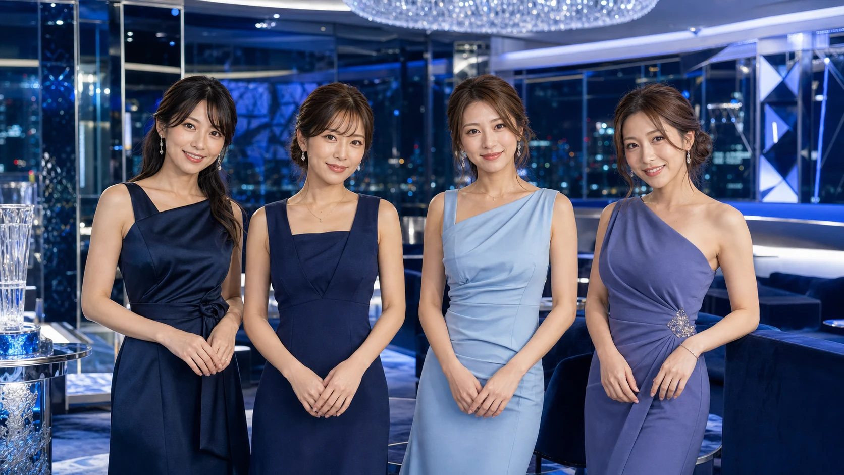 サファイアラウンジに立つ成人女性スタッフ4名のグループビジュアル