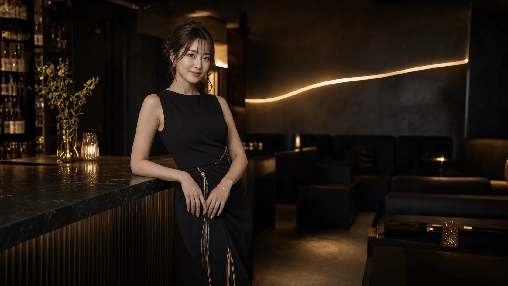 黒いシルクに一本の金のリボン線が走る店内の情景（架空のイメージ）